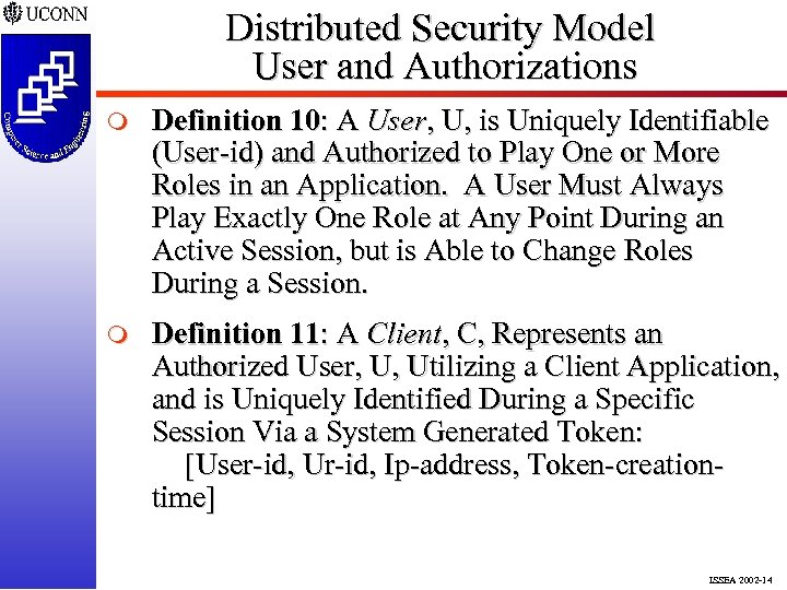 Distributed Security Model User and Authorizations m Definition 10: A User, U, is Uniquely