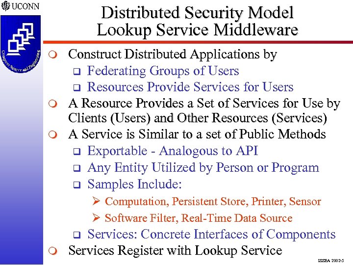 Distributed Security Model Lookup Service Middleware m m m Construct Distributed Applications by q