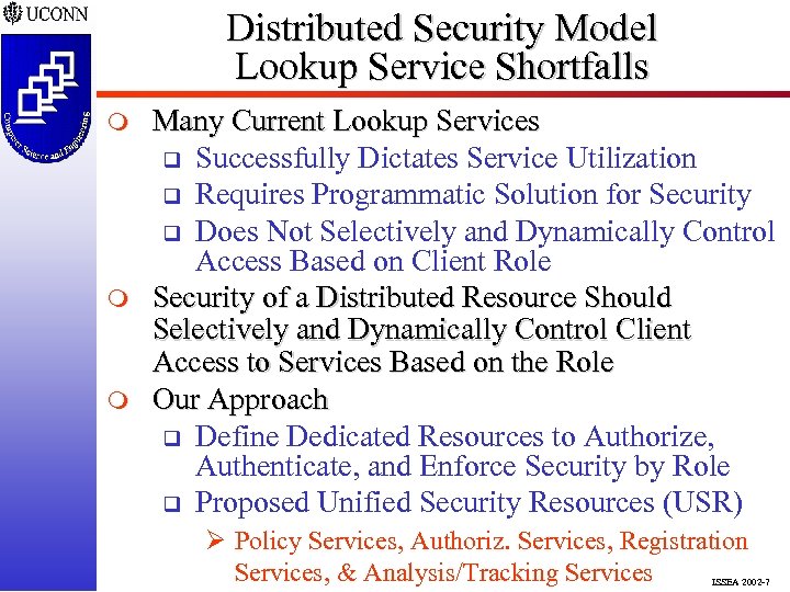 Distributed Security Model Lookup Service Shortfalls m m m Many Current Lookup Services q