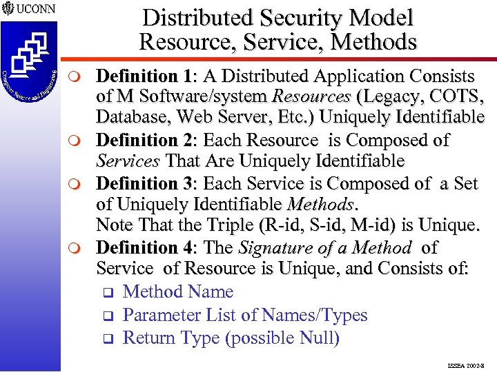 Distributed Security Model Resource, Service, Methods m m Definition 1: A Distributed Application Consists