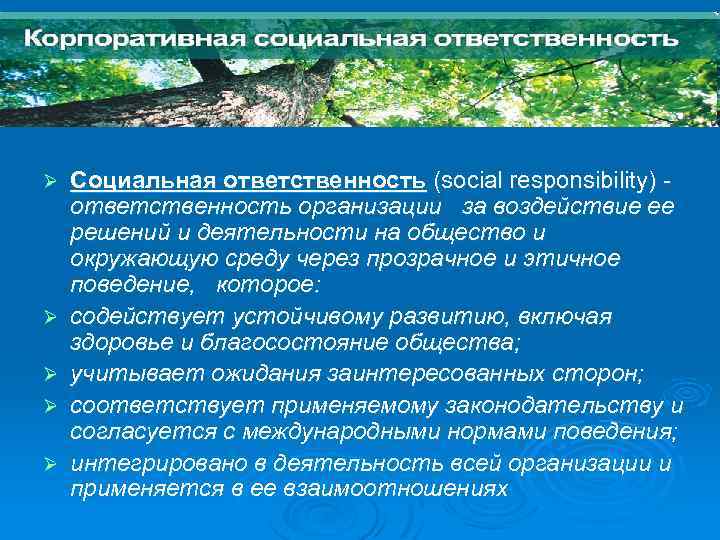 Стандарт ИСО 26000: 2010 Ø Ø Ø Социальная ответственность (social responsibility) ответственность организации за