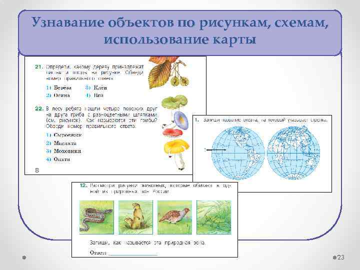 Узнавание объектов по рисункам, схемам, использование карты 23 