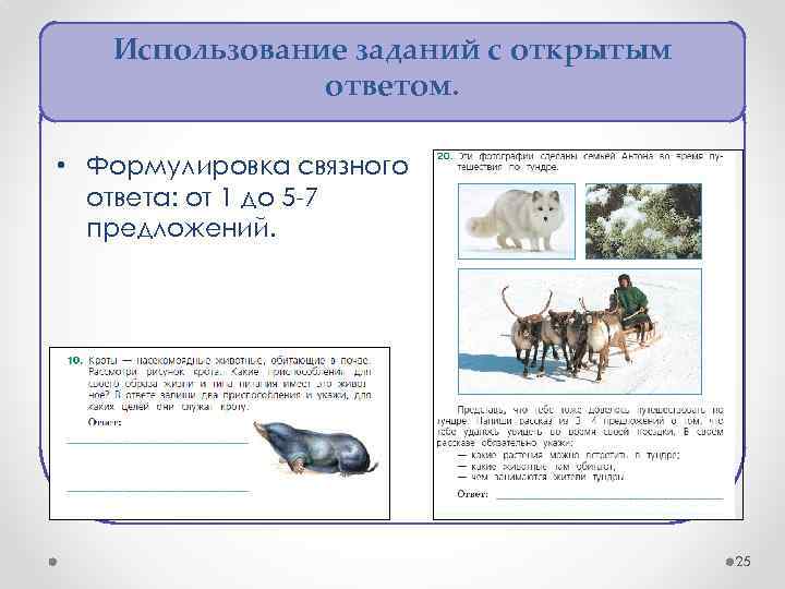 Использование заданий с открытым ответом. • Формулировка связного ответа: от 1 до 5 -7