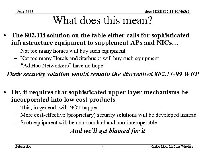 July 2001 doc: IEEE 802. 11 -01/465 r 0 What does this mean? •