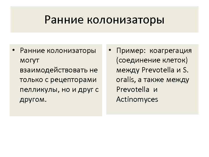 Ранние колонизаторы • Ранние колонизаторы могут взаимодействовать не только с рецепторами пелликулы, но и