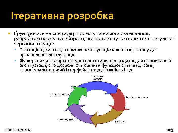 Ітеративна розробка Ґрунтуючись на специфіці проекту та вимогах замовника, розробники можуть вибирати, що вони
