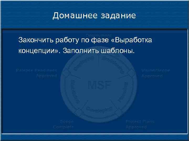 Домашнее задание Закончить работу по фазе «Выработка концепции» . Заполнить шаблоны. 