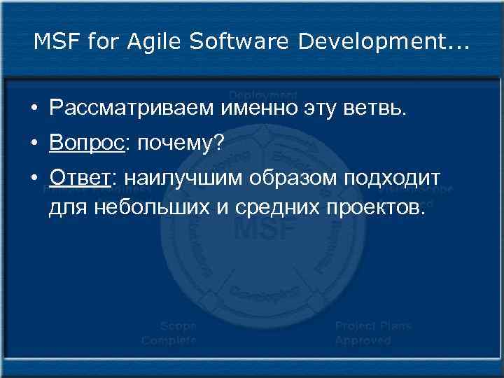 MSF for Agile Software Development. . . • Рассматриваем именно эту ветвь. • Вопрос: