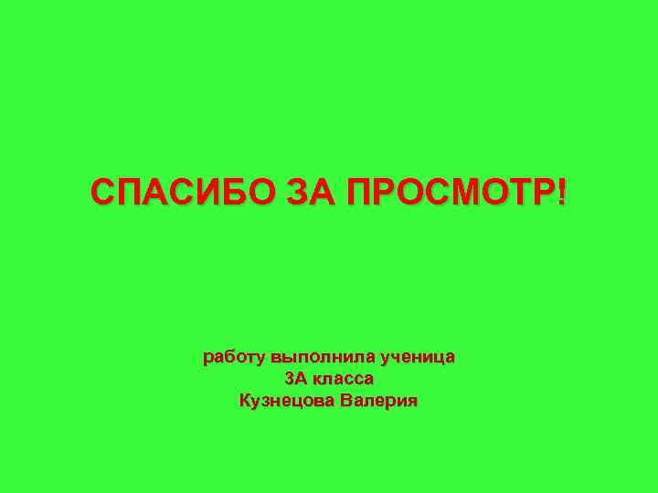 СПАСИБО ЗА ПРОСМОТР! работу выполнила ученица 3 А класса Кузнецова Валерия 