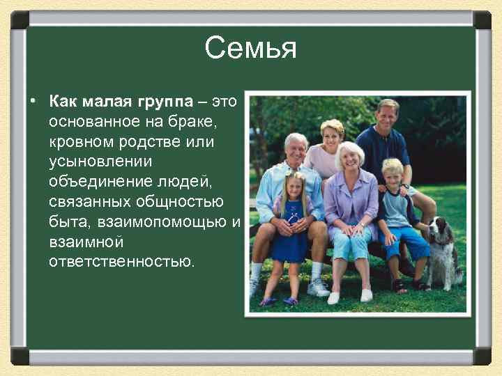 Семья • Как малая группа – это основанное на браке, кровном родстве или усыновлении