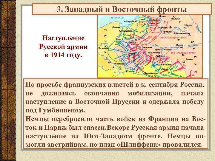 3. Западный и Восточный фронты Наступление Русской армии в 1914 году. По просьбе французских