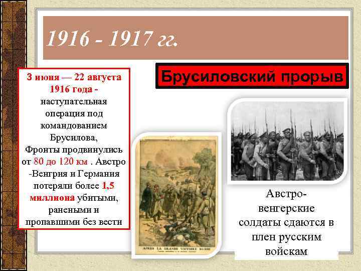 1916 - 1917 гг. 3 июня — 22 августа 1916 года наступательная операция под