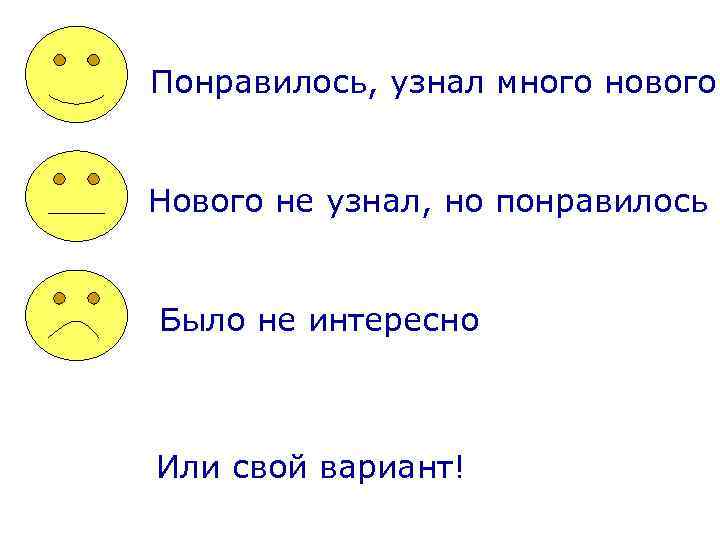 Понравилось, узнал много нового Нового не узнал, но понравилось Было не интересно Или свой