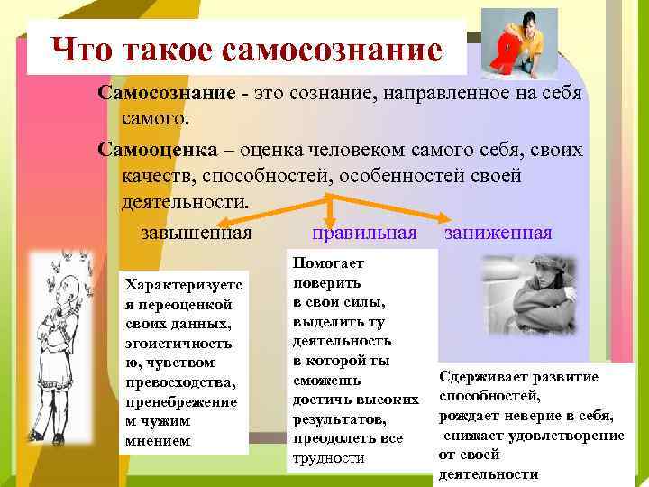 Что такое самосознание Самосознание - это сознание, направленное на себя самого. Самооценка – оценка