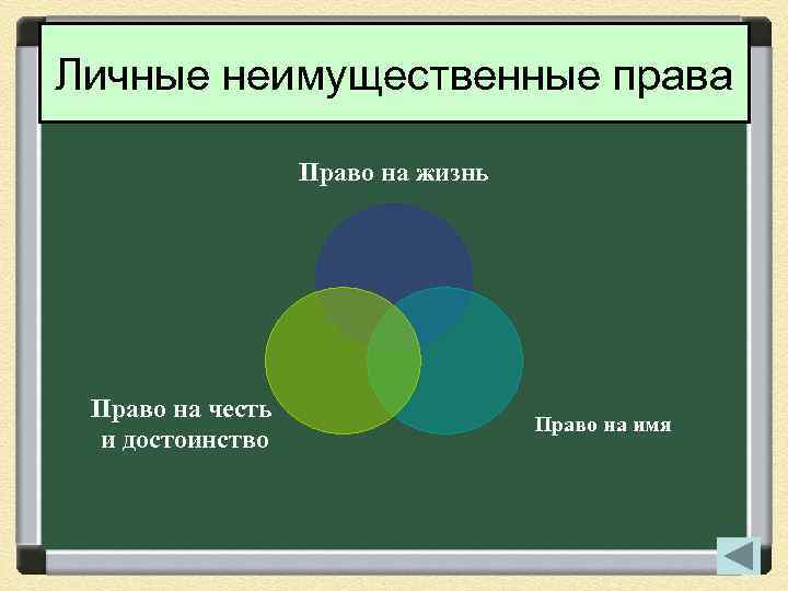 Личные неимущественные права Право на жизнь Право на честь и достоинство Право на имя