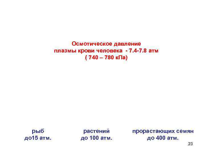 Осмотическое давление плазмы крови человека - 7. 4 -7. 8 атм ( 740 –