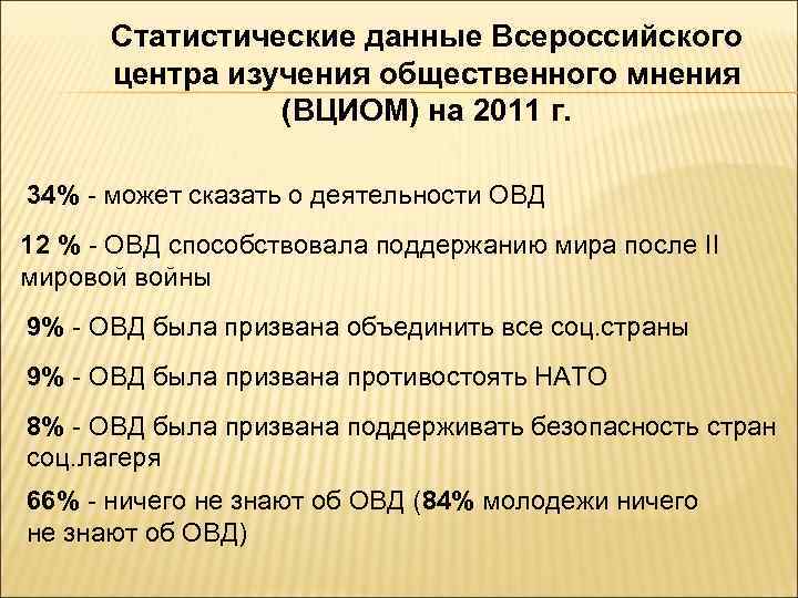 Статистические данные Всероссийского центра изучения общественного мнения (ВЦИОМ) на 2011 г. 34% - может