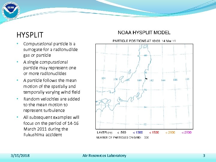 HYSPLIT • • • Computational particle is a surrogate for a radionuclide gas or