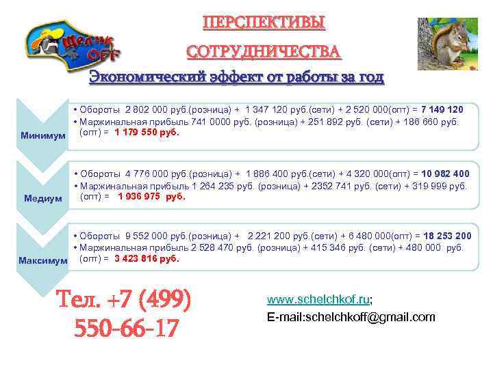 ПЕРСПЕКТИВЫ СОТРУДНИЧЕСТВА Экономический эффект от работы за год • Обороты 2 802 000 руб.