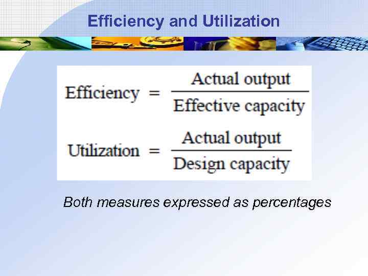 Efficiency and Utilization Both measures expressed as percentages 