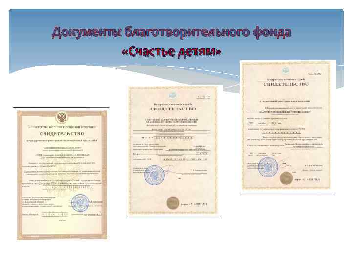 Документы благотворительного фонда «Счастье детям» 