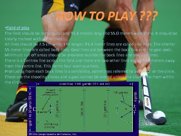 HOW TO PLAY ? ? ? • Field of play The field should be