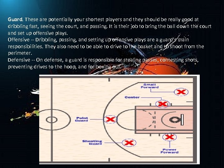 Guard. These are potentially your shortest players and they should be really good at