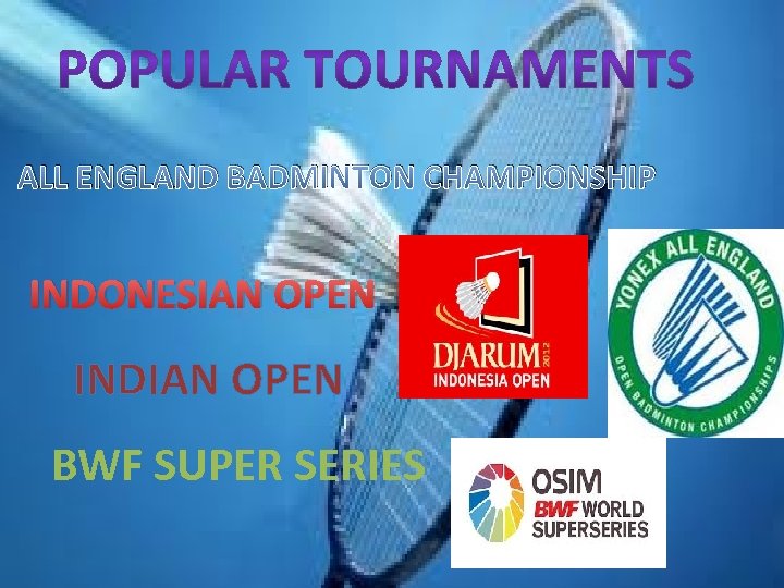 ALL ENGLAND BADMINTON CHAMPIONSHIP INDONESIAN OPEN INDIAN OPEN BWF SUPER SERIES 