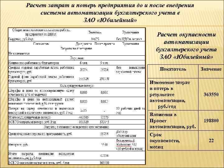 Расчет затрат и потерь предприятия до и после внедрения системы автоматизации бухгалтерского учета в
