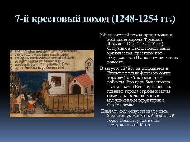 7 -й крестовый поход (1248 -1254 гг. ) 7 -й крестовый поход организовал и