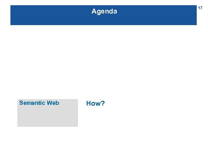 Agenda Semantic Web How? 17 