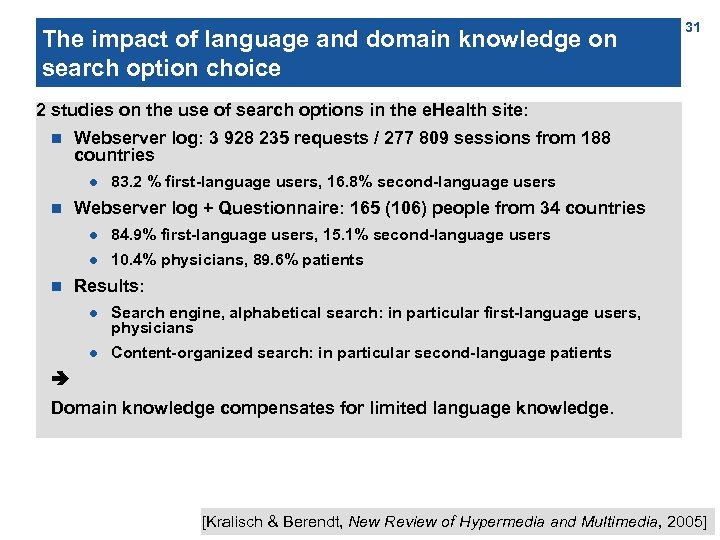 The impact of language and domain knowledge on search option choice 31 2 studies