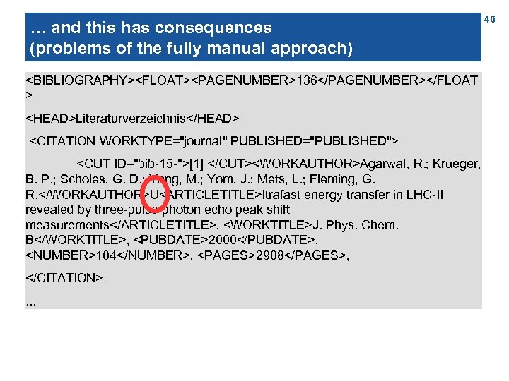 … and this has consequences (problems of the fully manual approach) <BIBLIOGRAPHY><FLOAT><PAGENUMBER>136</PAGENUMBER></FLOAT > <HEAD>Literaturverzeichnis</HEAD>