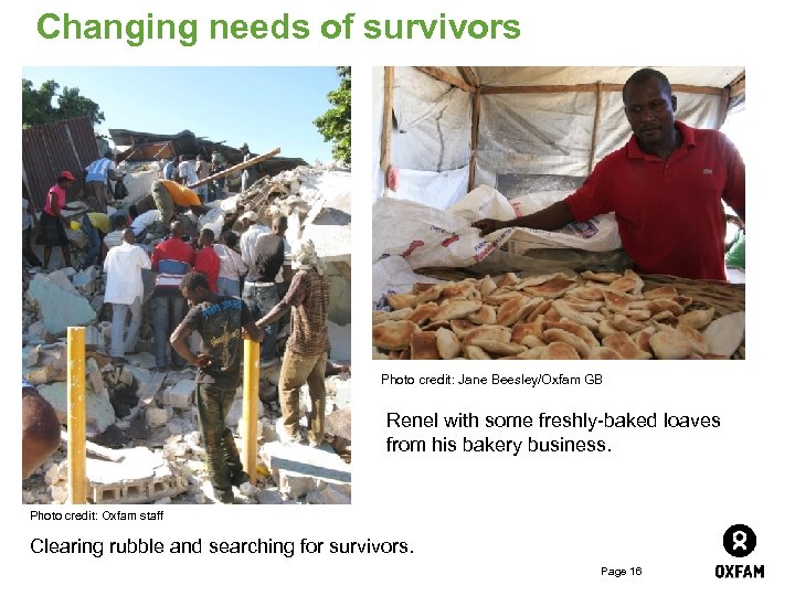 Changing needs of survivors Photo credit: Jane Beesley/Oxfam GB Renel with some freshly-baked loaves