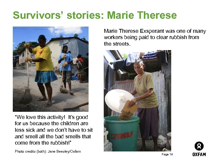 Survivors’ stories: Marie Therese Exsperant was one of many workers being paid to clear