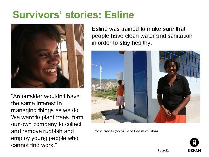 Survivors’ stories: Esline was trained to make sure that people have clean water and