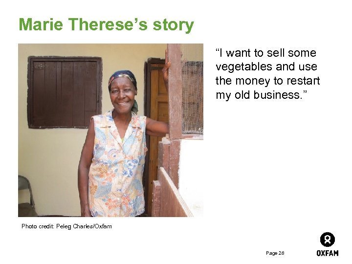 Marie Therese’s story “I want to sell some vegetables and use the money to
