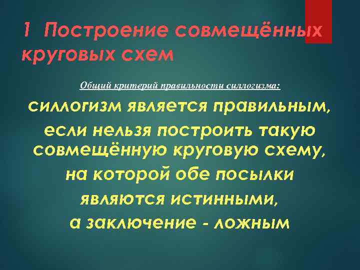 1 Построение совмещённых круговых схем Общий критерий правильности силлогизма: силлогизм является правильным, если нельзя