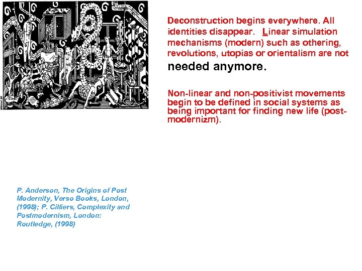 Deconstruction begins everywhere. All identities disappear. Linear simulation mechanisms (modern) such as othering, revolutions,