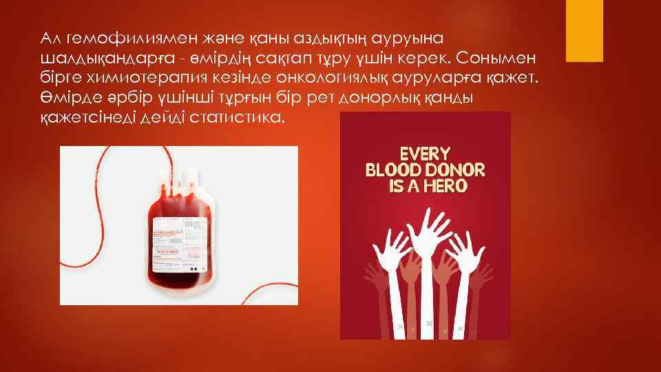 Ал гемофилиямен және қаны аздықтың ауруына шалдықандарға - өмiрдiң сақтап тұру үшiн керек. Сонымен