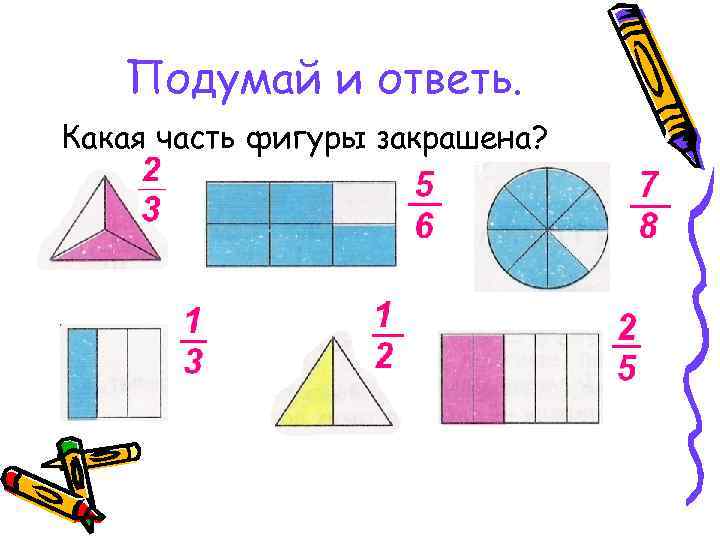 Подумай и ответь. Какая часть фигуры закрашена? 