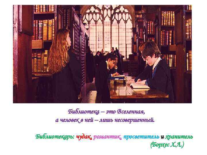 Библиотека – это Вселенная, а человек в ней – лишь несовершенный. Библиотекарь: чудак, романтик,