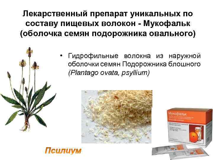 Лекарственный препарат уникальных по составу пищевых волокон - Мукофальк (оболочка семян подорожника овального) •