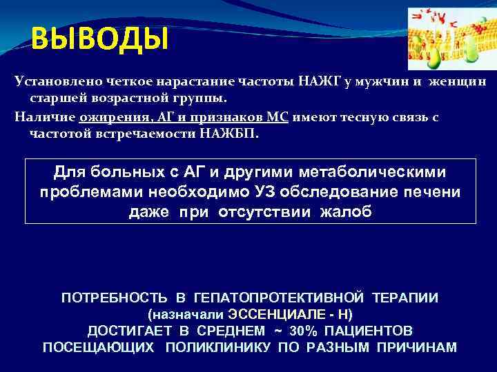 ВЫВОДЫ Установлено четкое нарастание частоты НАЖГ у мужчин и женщин старшей возрастной группы. Наличие