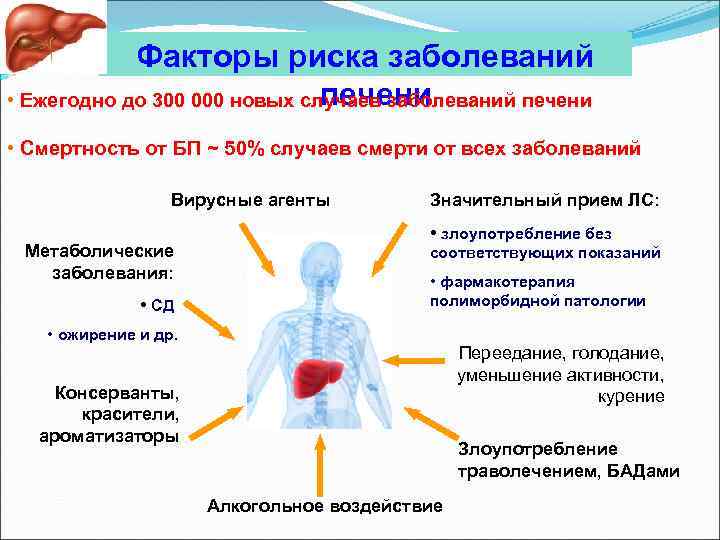 Факторы риска заболеваний печени • Ежегодно до 300 000 новых случаев заболеваний печени •