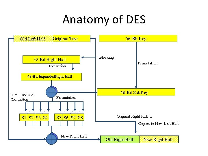 Anatomy of DES 64 -Bit Half Old Left. Block of Original Text 32 -Bit