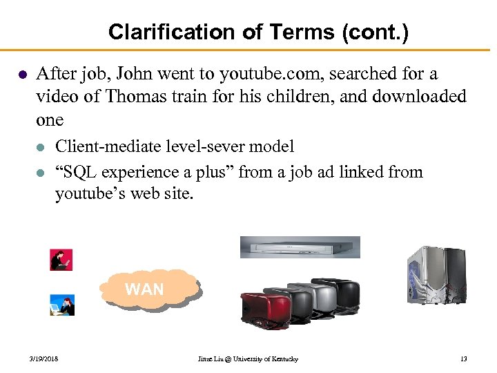 Clarification of Terms (cont. ) l After job, John went to youtube. com, searched