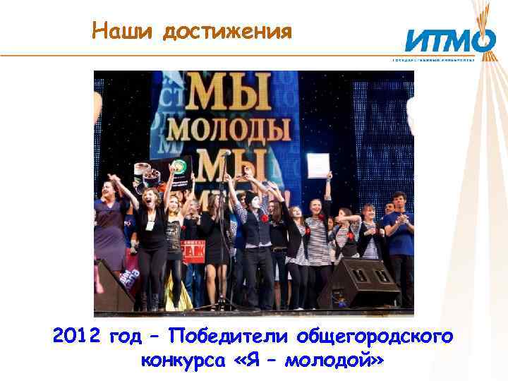 Наши достижения 2012 год – Победители общегородского конкурса «Я – молодой» 