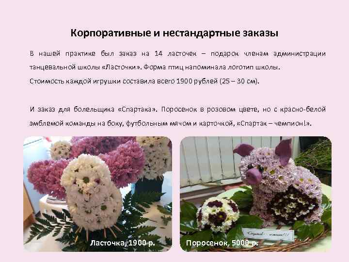 Корпоративные и нестандартные заказы В нашей практике был заказ на 14 ласточек – подарок