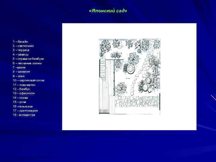  «Японский сад» 1 – басейн 2 – светильник 3 – терраса 4 –
